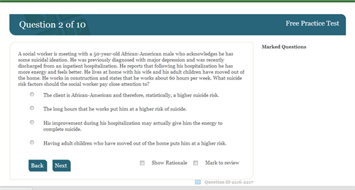 practice test screen shot